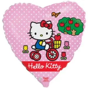 Globo de aluminio Hello Kitty en bicicleta, corazón, 45 cm