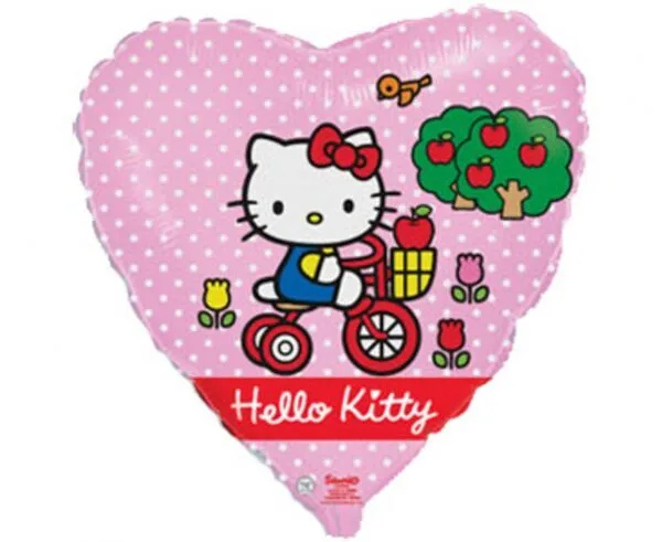 Globo de aluminio Hello Kitty en bicicleta, corazón, 45 cm