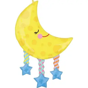 Globo de aluminio Luna con estrellas, amarillo, 96 cm