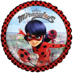 Globo de aluminio Miraculous/Ladybug, redondo, 18" / 46 cm