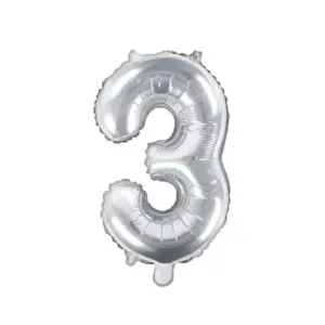 Globo de aluminio número 3, 35 cm, color plata