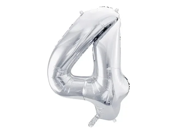 Globo de aluminio número 4, 86 cm, plata