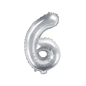Globo de aluminio número 6, 35 cm, color plata