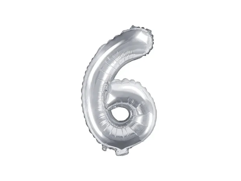 Globo de aluminio número 6, 35 cm, color plata