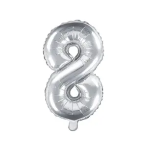 Globo de aluminio número 8, 35 cm, color plata