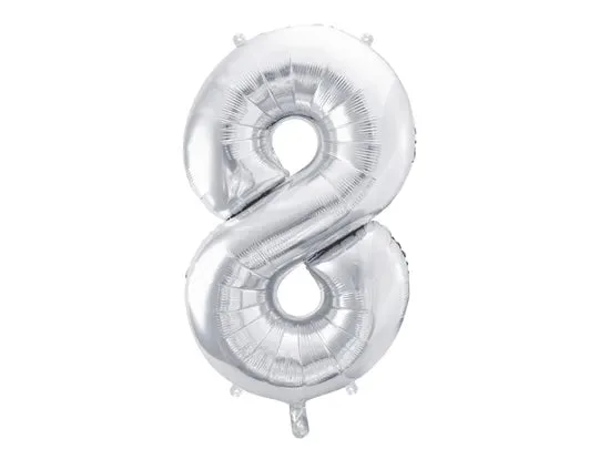 Globo de aluminio número 8, 86 cm, plata