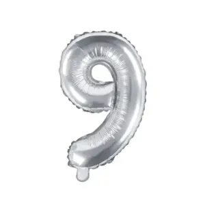 Globo de aluminio número 9, 35 cm, color plata