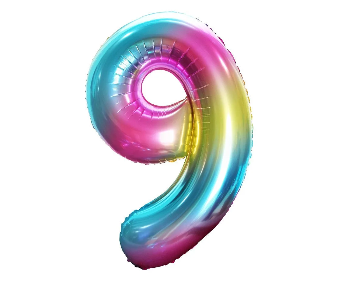 Globo de aluminio número "9", 85 cm, arco iris