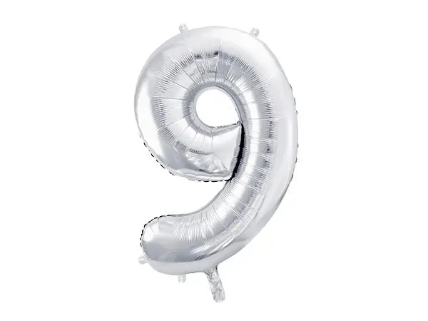 Globo de aluminio número 9, 86 cm, plata