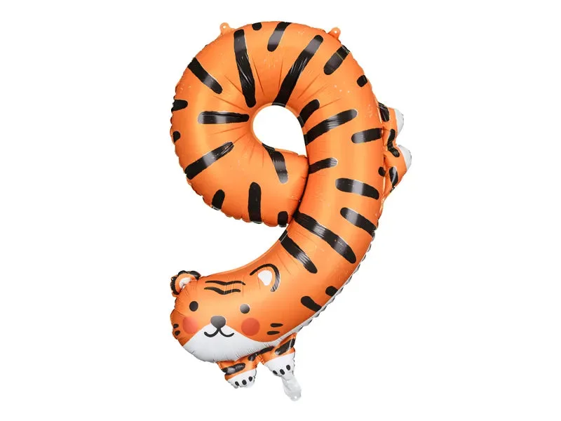 Globo de aluminio número 9 - Tigre, 64x87 cm, mezcla