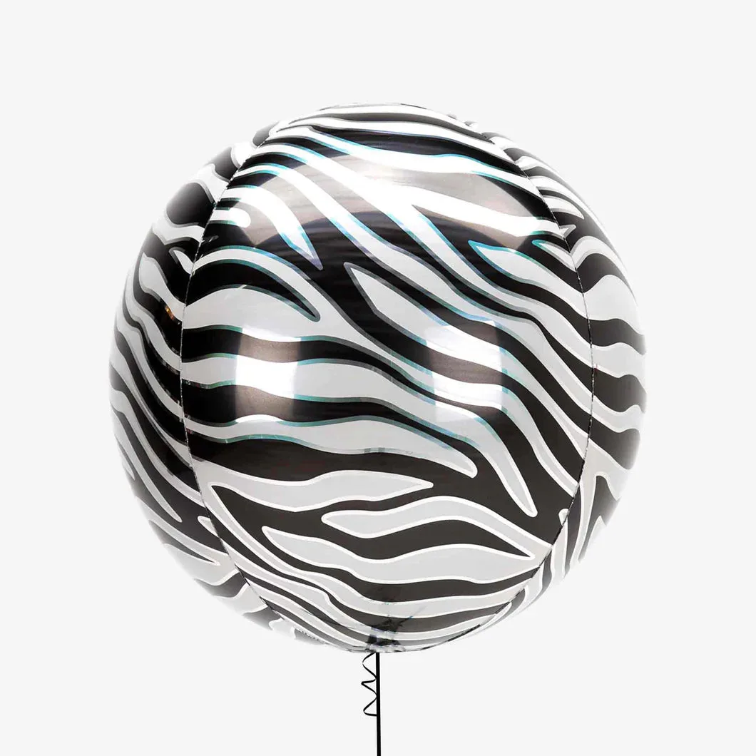 Globo de aluminio ORBZ, estampado de cebra, 4D, 15" / 38 cm