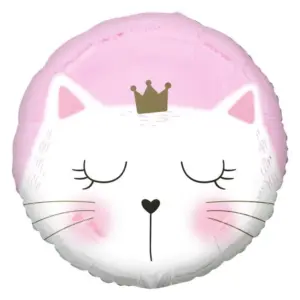 Globo de aluminio Princesa Gata Blanca, Gatito, Redondo 18" / 45 cm