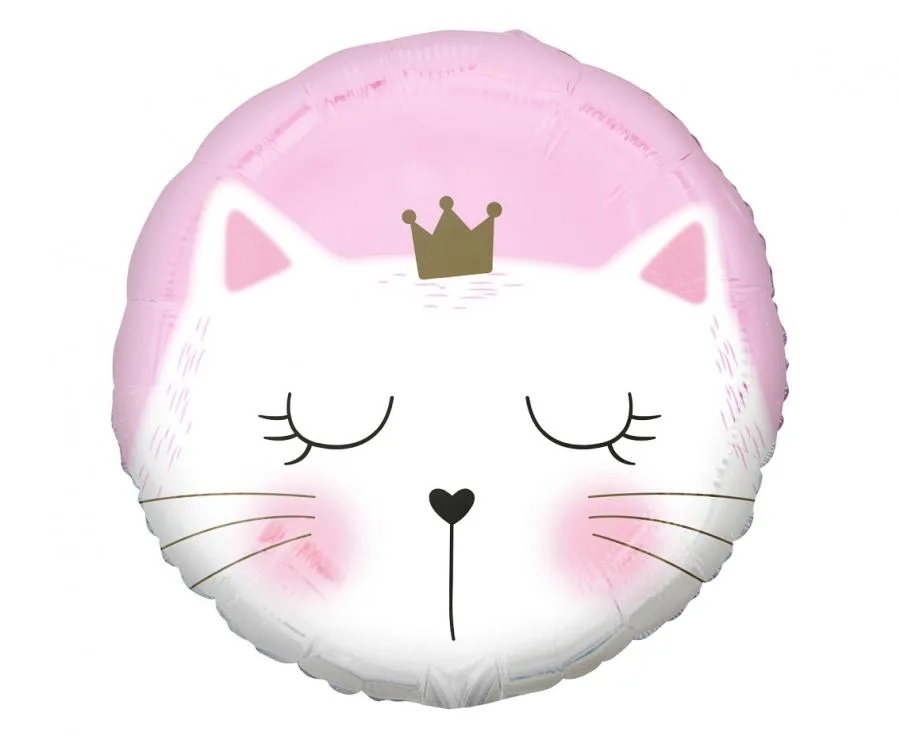 Globo de aluminio Princesa Gata Blanca, Gatito, Redondo 18" / 45 cm