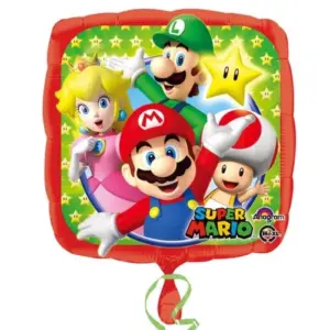 Globo de aluminio Super Mario, cuadrado, 17" / 43 cm