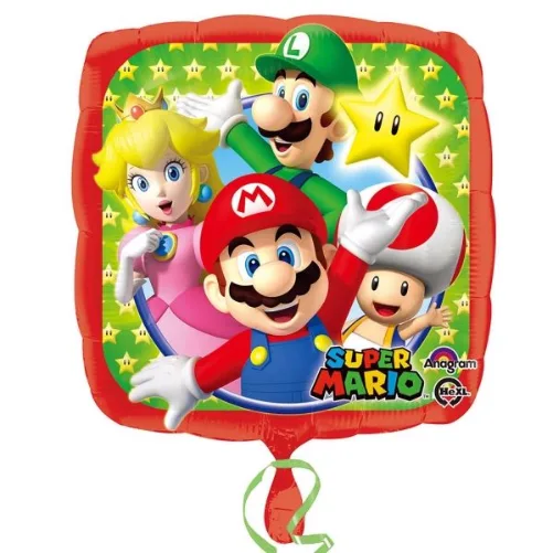 Globo de aluminio Super Mario, cuadrado, 17" / 43 cm