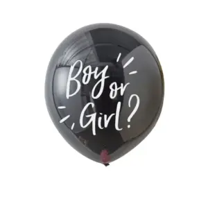 Globo de látex, Boy or Girl, globo negro con confeti azul en el interior, 90 cm