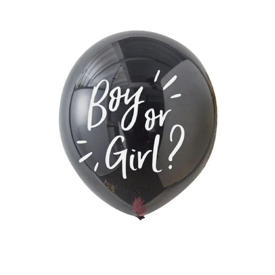 Globo de látex, Boy or Girl, globo negro con confeti rosa en el interior, 90 cm