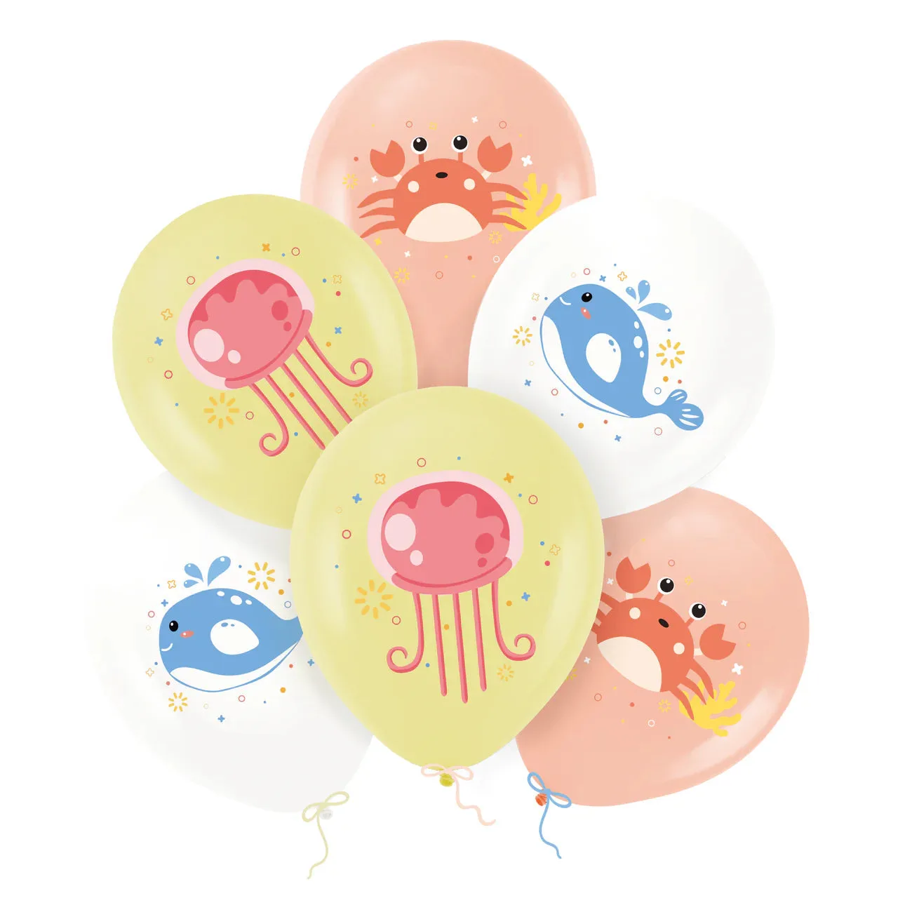 Globos de látex Animales marinos, mezcla de colores, 12"/ 30 cm, 6 uds.