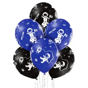 Globos de látex Astronauta, negro y azul, 12"/ 30 cm, 6 uds.