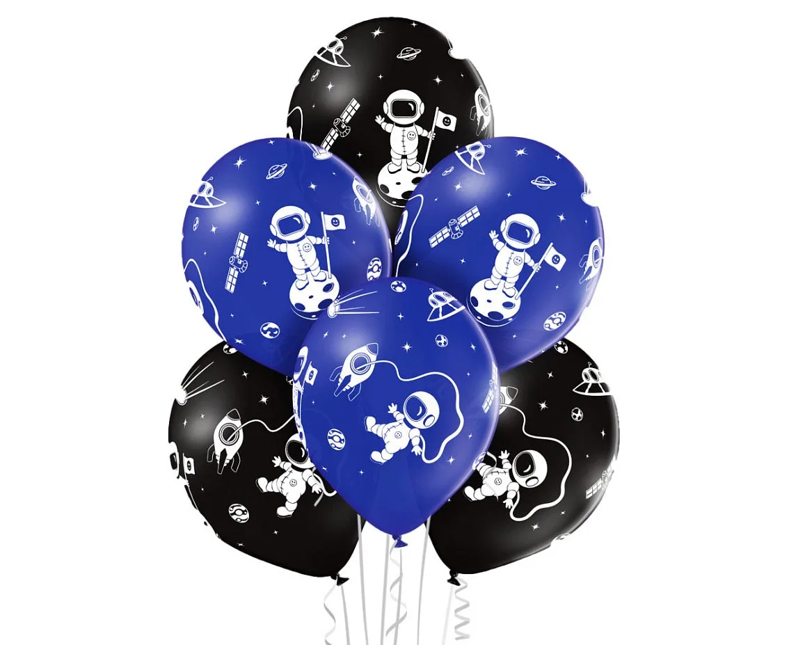 Globos de látex Astronauta, negro y azul, 12"/ 30 cm, 6 uds.