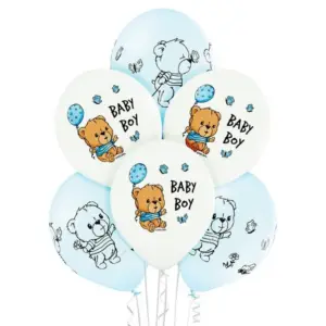Globos de látex Bebé Niño, Oso, 12"/ 30 cm, 6 uds.