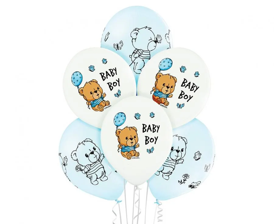 Globos de látex Bebé Niño, Oso, 12"/ 30 cm, 6 uds.