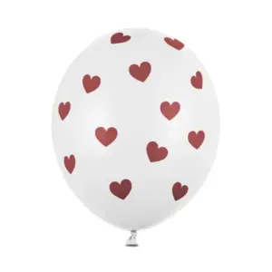 Globos de látex blancos con corazones rojos, 12"/ 30 cm, 50 uds.