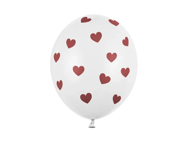 Globos de látex blancos con corazones rojos, 12"/ 30 cm, 50 uds.