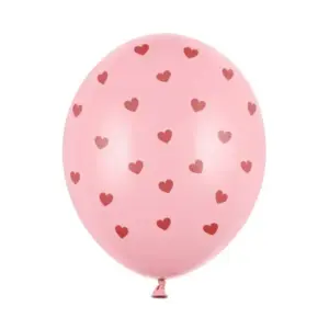Globos de látex de color rosa con corazones rojos, 12"/ 30 cm, 50 uds.