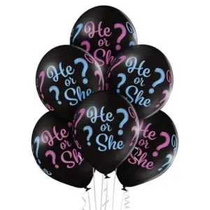Globos de látex ¿Él o Ella?, negro, 12"/ 30 cm, 6 uds.