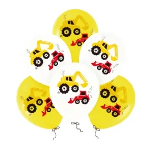 Globos de látex Excavadora y Topadora/Construcción, blanco y amarillo, 12"/ 30 cm, 6 uds.