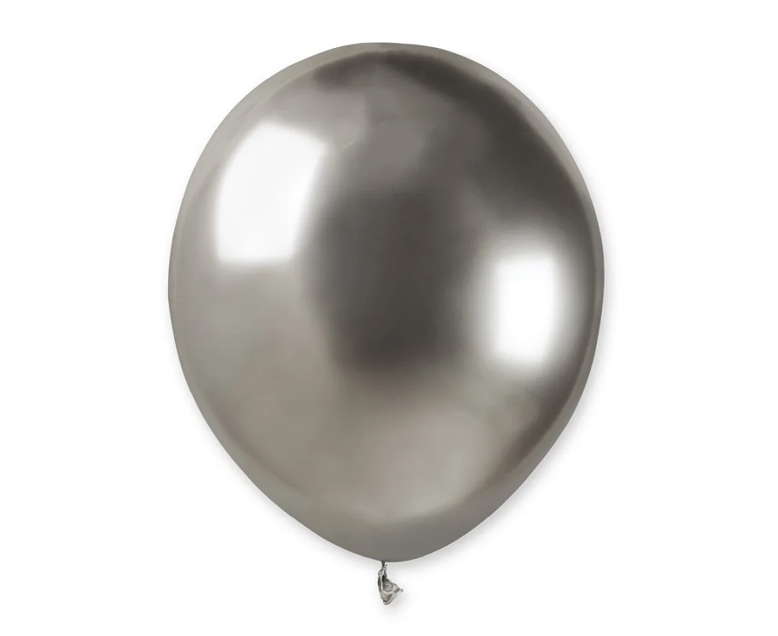 Globos de látex Gemar, brillantes, color plata, 5"/ 13 cm, 100 uds.