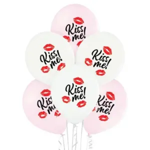 Globos de látex Kiss Me, rosa y blanco, 12"/ 30 cm, 6 uds.