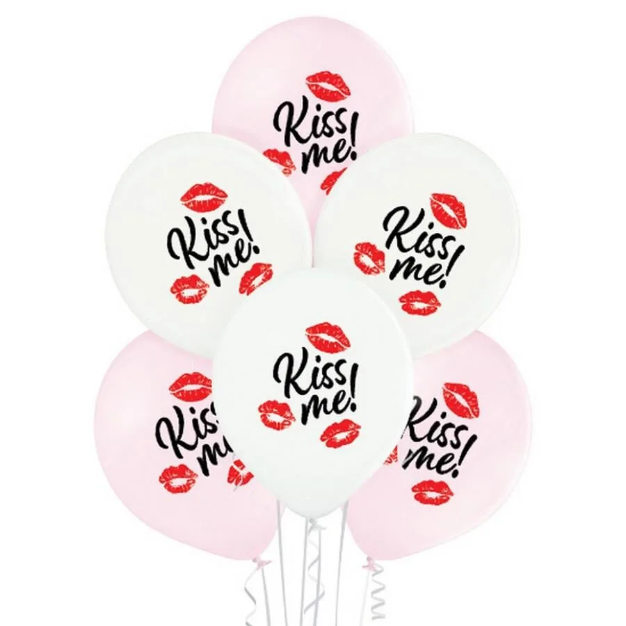 Globos de látex Kiss Me, rosa y blanco, 12"/ 30 cm, 6 uds.
