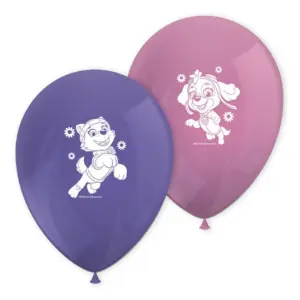 Globos de látex La Patrulla Canina: Skye y Everest, morado y rosa, 12"/ 30 cm, 8 uds.