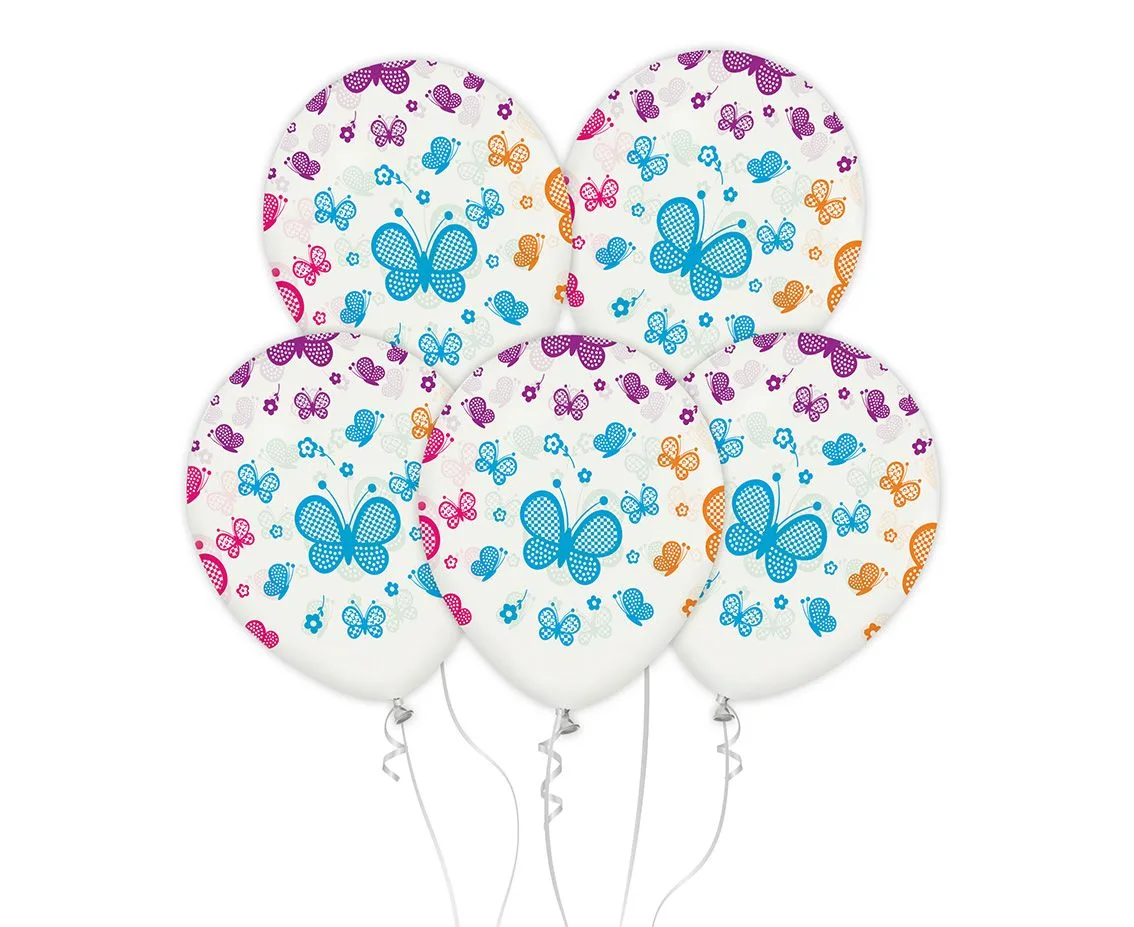 Globos de látex Mariposas, mezcla de colores, 12"/ 30 cm, 5 uds.
