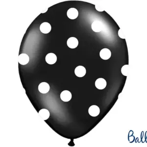 Globos de látex negros con lunares blancos, 12"/ 30 cm, 50 uds.