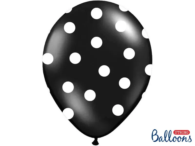 Globos de látex negros con lunares blancos, 12"/ 30 cm, 50 uds.