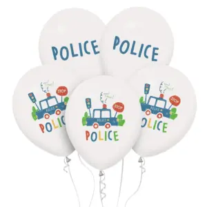 Globos de látex Policía, mezcla de colores, 12"/ 30 cm, 5 uds.