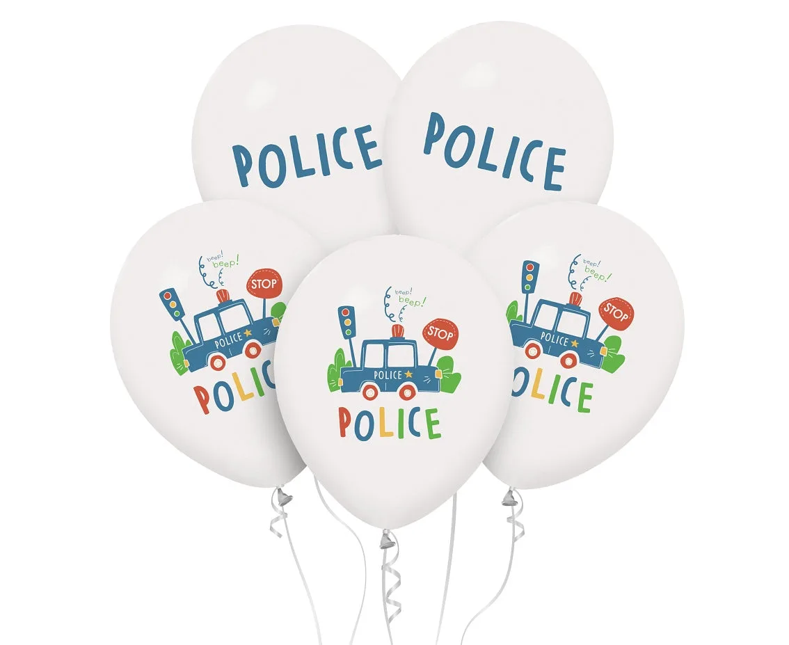 Globos de látex Policía, mezcla de colores, 12"/ 30 cm, 5 uds.
