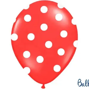 Globos de látex rojos con lunares blancos, 12"/ 30 cm, 50 uds.
