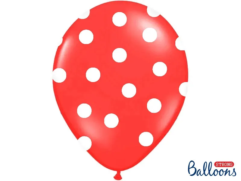 Globos de látex rojos con lunares blancos, 12"/ 30 cm, 50 uds.