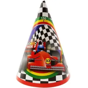 Gorros de fiesta con coches de carreras, 16 cm, 6 uds.
