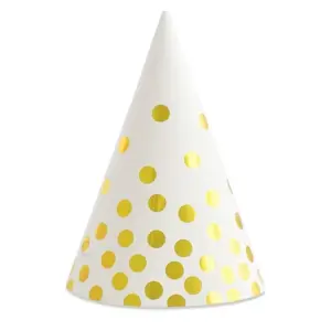 Gorros de fiesta con lunares dorados, color blanco, 16 cm, 6 uds.