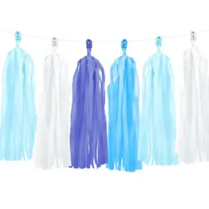 Guirnalda de borlas de papel, azul, (12 borlas)