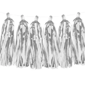 Guirnalda de borlas de papel de aluminio, color plata (12 borlas)