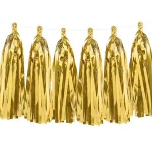 Guirnalda de borlas de papel de aluminio, doradas (12 borlas)
