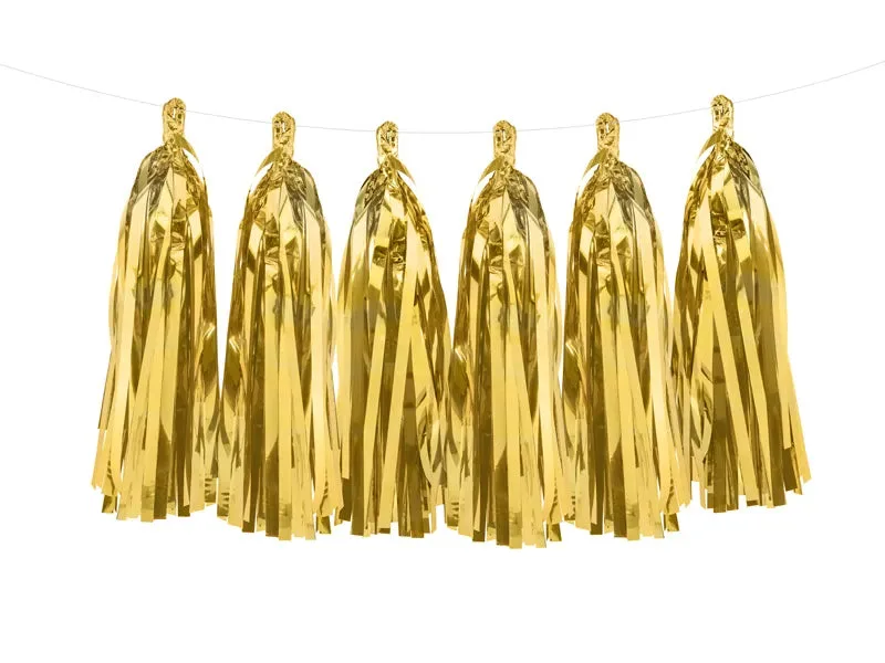 Guirnalda de borlas de papel de aluminio, doradas (12 borlas)