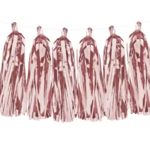 Guirnalda de borlas de papel de aluminio, oro rosa, (12 borlas)