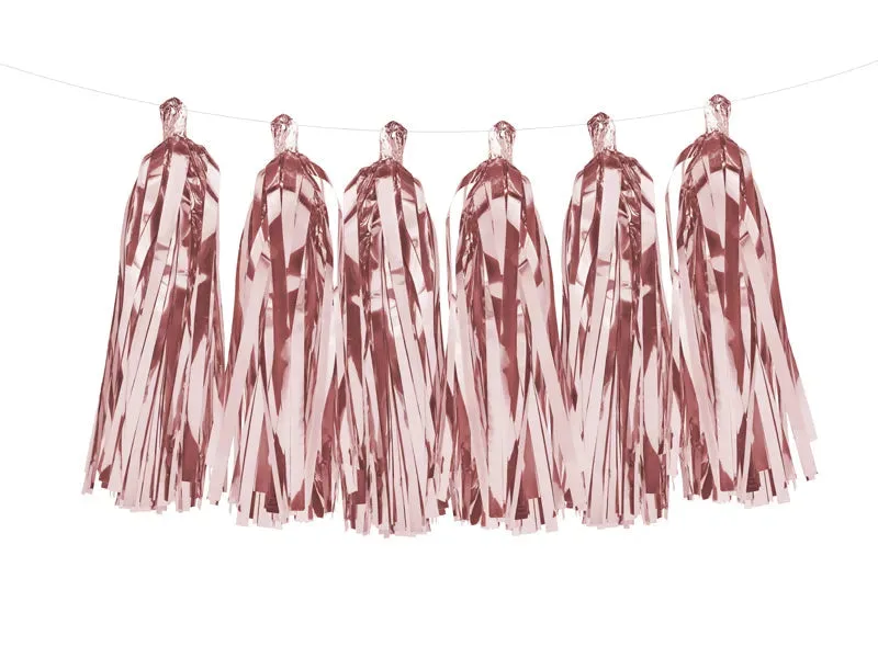 Guirnalda de borlas de papel de aluminio, oro rosa, (12 borlas)